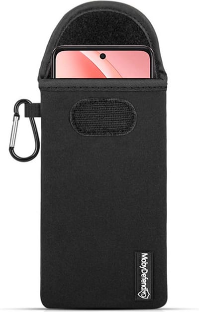 MobyDefend Hoesje - Geschikt voor Oppo A60 5G / Oppo A40 / Oppo A40m - Neopreen Pouch Met Karabijnhaak - Insteek - Riemlus - Zwart