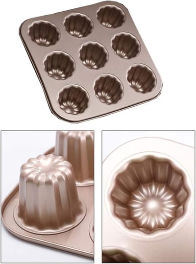 9 Cavity Kruidige Muffin Bakvorm - Carbon Staal Non-Stick Cupcake Mallen voor Canelés en Muffins, Ideaal voor Bakken