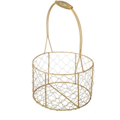 Gouden IJzeren Handwerk Handcadeau Bloemenmand Handgedragen Bloemenmand Bloemenboeket Verpakkingsmand beige