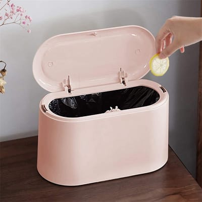 Prullenbak - 22*11*13 cm - Keukenprullenbak - Klein - Met deksel - Badkamerprullenbak - Stevig - Bureauprullenbak - Miniprullenbak - Plastic - Autoprullenbak - Roze - 1stuk