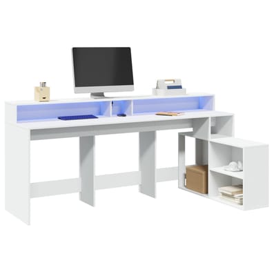 vidaXL - Bureau - met - LED-verlichting - 200x104x91 - cm - bewerkt - hout - wit