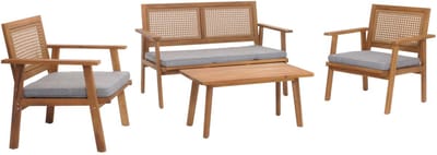 Tuinset MCW-N46, loungeset tuin loungebank fauteuil tafel, hout acacia MVG-gecertificeerd ~ kussens grijs