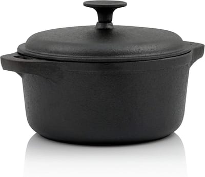 Gietijzeren Pan - Stoofpan Cocotte - Langzaam Garen - Gelijkmatige Warmteverdeling - 2.7 Liter - Zwart