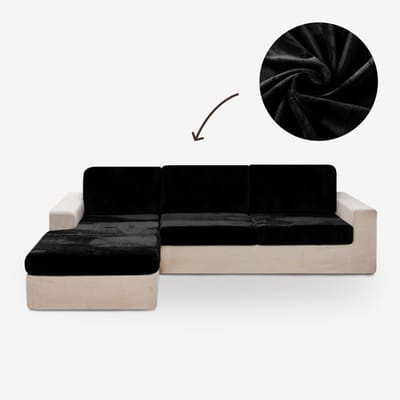 BankhoesDiscounter Velvet L-vorm Zitkussen Hoes – Bankhoes Stretch – Kussenhoezen – Bankbeschermer voor Hoekbank – Zetelhoes & Zetelbeschermer - Sofa Cover - Zwart