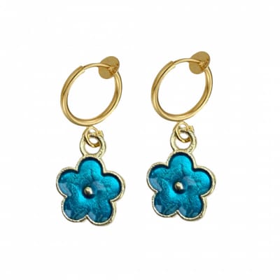 Klem oorbellen- bloem- blauw- goudkleurig- Albery - geen gaatje-Charme Bijoux