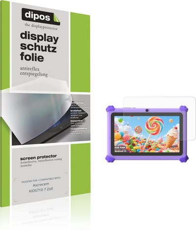 dipos – 2x Matte Beschermfolie geschikt voor Ascrecem KIDS710 7 Zoll | Krasbestendige & antireflecterende Screenprotector Ultra-Thin