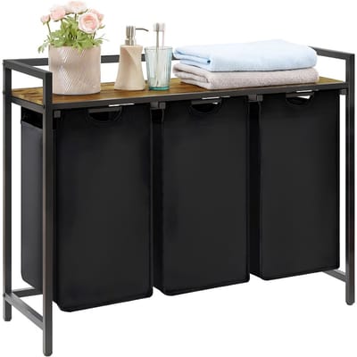 SP® Wasmand - 120L - Wasmand 3 Vakken - Wassorteerder - Zwart - 92cm x 36cm x 8cm