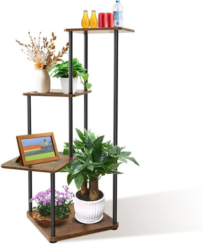 Plantenrek Met 4 Niveaus Bloempotstandaard, Plantenhouder En Houten Plantenplank Voor Het Uitstallen Van Meerdere Plantenbakken