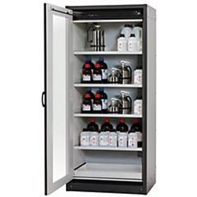 Veiligheidskast type 30 asecos Q-DISPLAY-30, scharnierende deur met glasuitsparing, links scharnier, voorzijde in verkeersrood, B 864 x D 620 x H 1947 mm