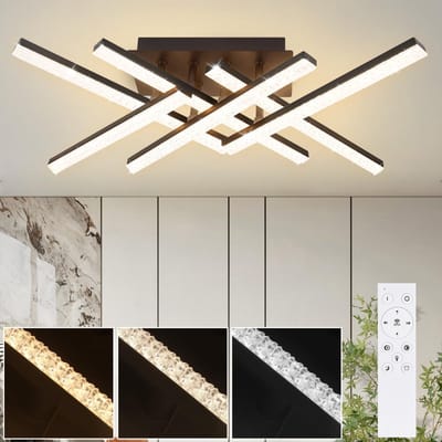 Glitzerlife - Plafondlamp - Dimbaar Design - LED Kristallen Plafondverlichting - Afstandsbediening, Nachtlicht En Uitschakelvertraging - Metalen Behuizing - Ø52cm - Zwart