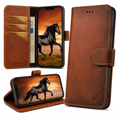 Pulledro geschikt voor iPhone 15 BookCase - Echt Leer - RFID - Burned Cognac