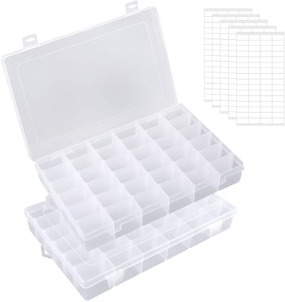 Dailygoods- Sorteerdoos 36 Vakken - Opbergdoos - Assortimentsdoos - Verstelbare Scheidingswanden - 2-Delige Doos - 27,5 x 17,5 x 4,55 cm