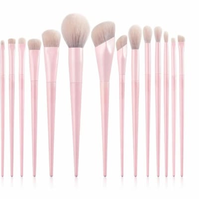Famanu – Make-up kwastenset, 14 stuks, synthetische vegan kwasten voor gezicht en ogen, roze