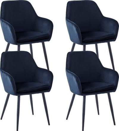 Colenis® - Levan eetkamerstoel - Set Van 4 - Zwart - Velvet - Industrieel - Met armleuning