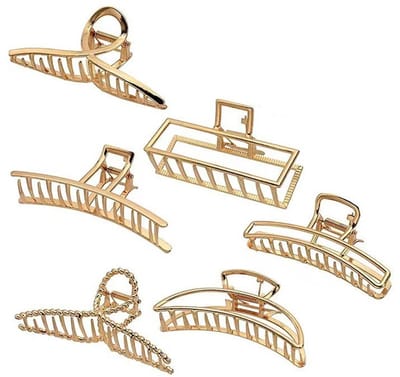 Somstyle Haarklemmen Set - 6 Stuks - Haarclips Groot - Bananenklem - Haarklem Dames - Goudkleurig