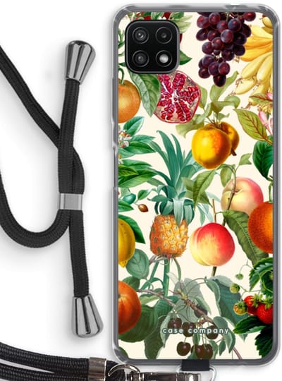 Case Company® - Hoesje met koord geschikt voor Samsung Galaxy A22 5G hoesje met Koord - Classic Flora - Telefoonhoesje met Zwart Koord - Bescherming aan alle Kanten en Over de Schermrand