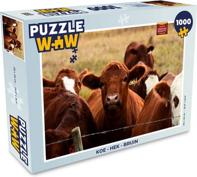 Puzzel Koe - Dieren - Hek - Bruin - Legpuzzel - Puzzel 1000 stukjes volwassenen