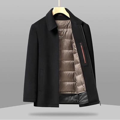 100% Wol Dubbelzijdig Wollen Jas Business Casual Papa Jas met Reversstrook Gans Dons Voering Jas Jas 195