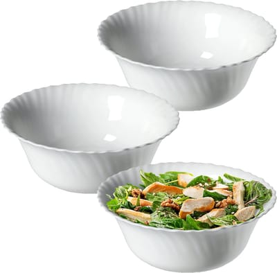 KADAX kom ∅ 20 cm, set van 3, kom van gehard glas, fruitkom, slakom, dessertkom, cereal bowl, soepkom, snackkom, vaatwasserbestendig (wit)