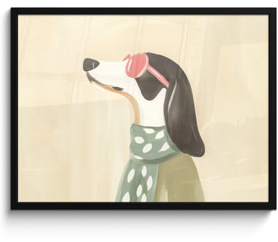 Poster in lijst - Fotolijst 70x50 cm - Posters - Hond - Zonnebril - Sjaal - Posterlijst zwart - Decoratie - Wanddecoratie woonkamer - Muurdecoratie slaapkamer