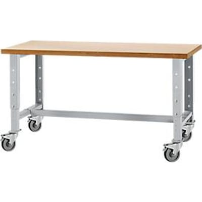 Schäfer Shop Select Werkbank, verrijdbaar, B 1500 x D 700 x H 676-888 mm, in hoogte verstelbaar, blank aluminiumkleurig