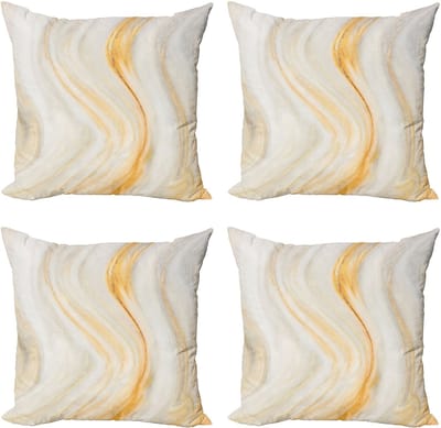 New Bed Ivoorcrème Golvend Marmer Effect Decoratieve Sierkussenhoes Set van 4 voor Bank Slaapkamer Woonkamer, 46cm x 46cm Gedrukte Kussenhoes