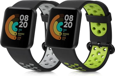 kwmobile 2x horlogebandjes geschikt voor Xiaomi Mi Watch Lite / Redmi Watch bandje - Smartwatch bandjes van TPU - Activity tracker horloge band in zwart / groen / zwart / grijs