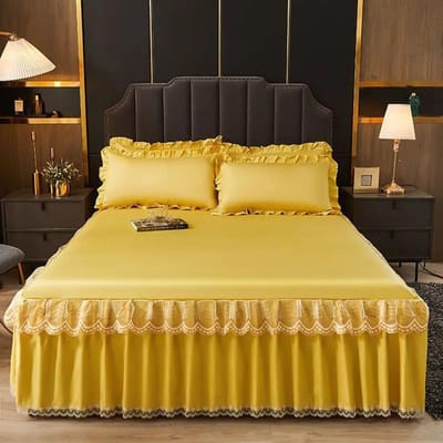Jupe de lit en dentelle de luxe couvre-lit d'été linge de lit en rayonne satin solide literie pour couple simple double queen king size drap de lit 120x200cm 1pc black