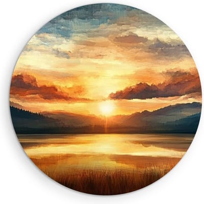 Saammp Muurcirkel Hout - Natuur - Zonsondergang- landschap - Ø 90 - Wandcirkel - Wanddecoratie Cirkel - Muurdecoratie Woonkamer - Slaapkamer decoratie - Rond Schilderij