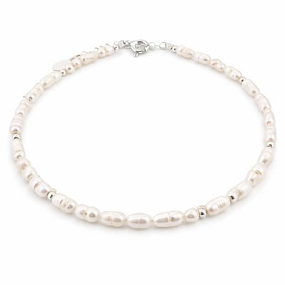 Zilveren dames armbandje bruidssieraad met kleine witte zoetwaterpareltjes en zilveren kraaltjes 17-21cm