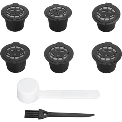 Herbruikbaar Koffiefilter Gemakkelijk Te Reinigen Navulbare Koffiecapsules Pods Set met Lepel Borstel black