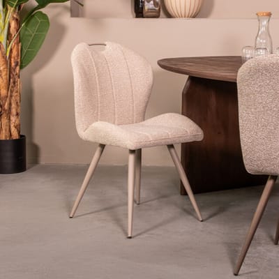 LABEL51 Silly Eetkamerstoel - Naturel - Royal Stof - Taupe Metaal - Stoel - Normale eetkamerstoel