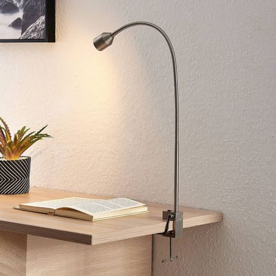 Lindby LED klemlamp Hanilo, hoogte 80 cm, nikkel, metaal