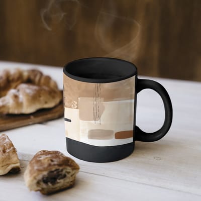 Magische Mok - Foto op Warmte Mokken - Koffiemok - Vlakken - Abstract - Zwart - Strepen - Magic Mok - Beker - 350 ML - Theemok