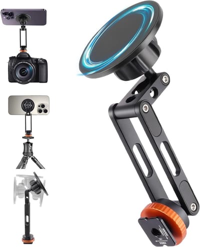 Verstelbare magnetische telefoonhouder met koudschroef, opvouwbare tripodadapter en 1/4" schroefdraad, geschikt voor smartphone en camera