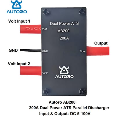 AUTORO 100A 200A ATS Dubbele Stroomvoorziening Parallelle Ontlader Automatische Transferschakelaar voor Camperbus Boot Drone Off-Grid 12V 24V 36V