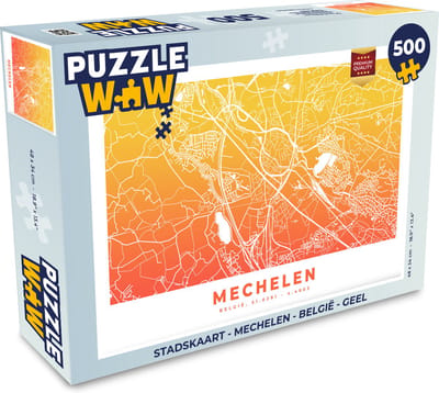 Puzzel Stadskaart - Mechelen - België - Geel - Legpuzzel - Puzzel 500 stukjes - Plattegrond