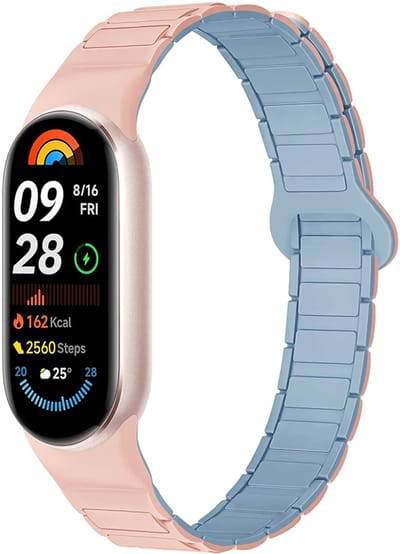 Stravo Magnetic Bandje – Geschikt voor Xiaomi Smart Band 10 / Xiaomi Smart Band 9 / Xiaomi Smart Band 8 – Zacht Siliconen Sport Horlogebandje met Sterke Magneet voor Xiaomi Mi Band 8 / 9 / 10 (Roze/blauw)