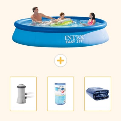 Intex Rond Opblaasbaar Easy Set Zwembad - 366 x 76 cm - Blauw - Inclusief Pomp - Filter - Solarzeil - 4-delig