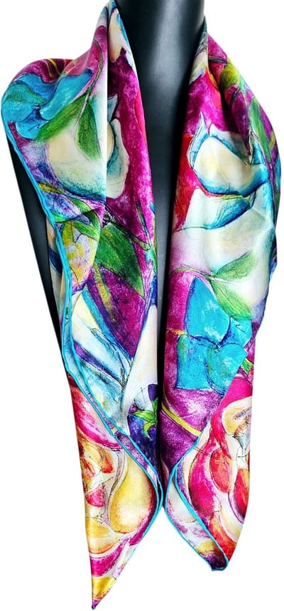 Gebloemd Zijden sjaal 90X90 CM -Bloemenprint 100% Mulberry silk - Duurzaam, glad, zacht- Colorful Silk scarf - 100% puur -100% Zijde- Cadeau voor dames| Moederdag cadeau| Satijn sjaal