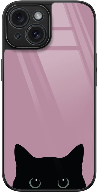 Hoesje geschikt voor iPhone 15 - Zwarte kat - Luxe Hard Case - Print - Zwart, Roze - Mooie Telefoonhoesjes