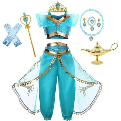 Kinderen Arabische Prinses Jurk Meisjes Halloween Jasmine Kostuum Kinderen Carnavals Cosplay Feest Verkleed Meisje Pailletten Miss Verkiezing Outfit 100(2T)