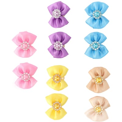 20 pcs Nœuds pour Cheveux d'Animaux Mignons Couleurs Mélangées Petits Chignons pour Chiens avec Élastique pour Chiots Chats Lapins pink