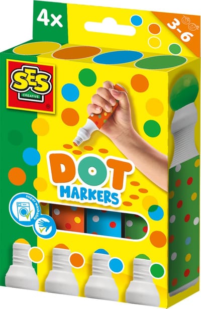 SES Creative 14600 - Dot Markers Stiften voor kinderen - Stip kunst maken - 4 XXL Dot Stiften - Grote stippen maken
