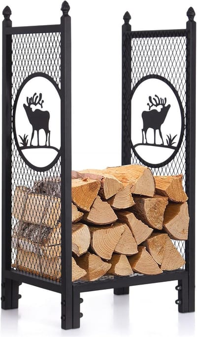 Houten Binnenplank voor Brandhoutopslag met Elandmotief – Draagvermogen 60 kg, 40 x 30 x 80 cm, Geschikt voor Binnen en Buiten