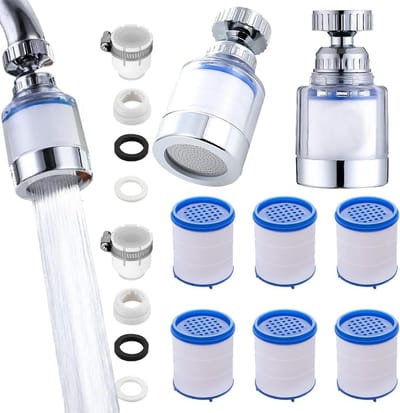 Waterfilters voor de kraan - 2 stuks, 360° draaibaar, ideaal voor keuken en badkamer, met 6 filterelementen van PP-katoen voor schoon en helder water