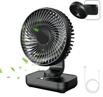 Mini Bureauventilator - Stil - Oplaadbaar - 3600mAh Batterij - 4 Windsnelheden - 120° Oscillatie - Voor Thuis, Kantoor En Reizen - Zwart