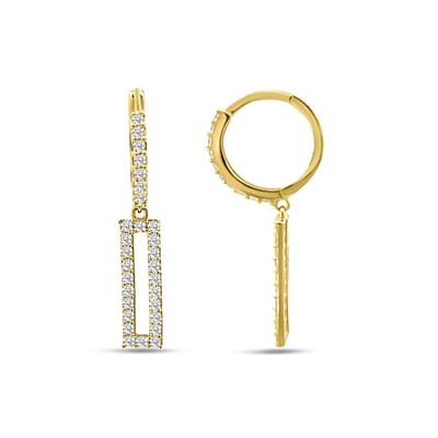 New Bling 9NBSAM-G230327 Gouden Oorringen met Zirkonia - 13x2mm - Rechthoek 14,2x4,4mm - 28,7mm Totale Lengte - 14 Karaat - Goud