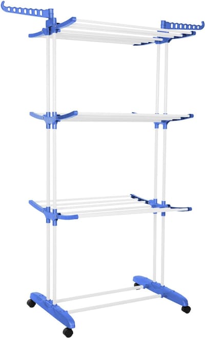 Springos Wasrek - Droogtoren - Droogrek - 4 - Etages - Inklapbaar - Inclusief- Wielen - Draaibaar - 170x75,5x57 cm