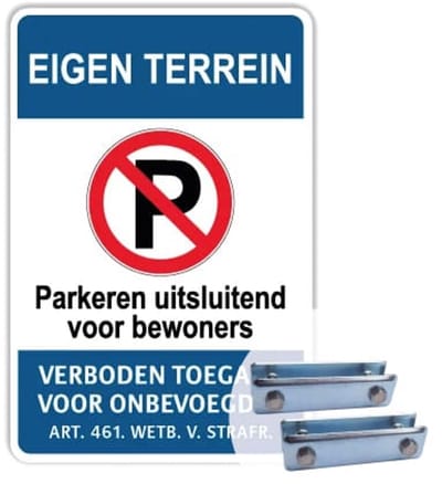 Eigen Terrein bord - Bewoners - Weerbestendig Aluminium - 40x60 cm - Bevestiging: Met hekbeugels (voor spijlen- of gaashek)